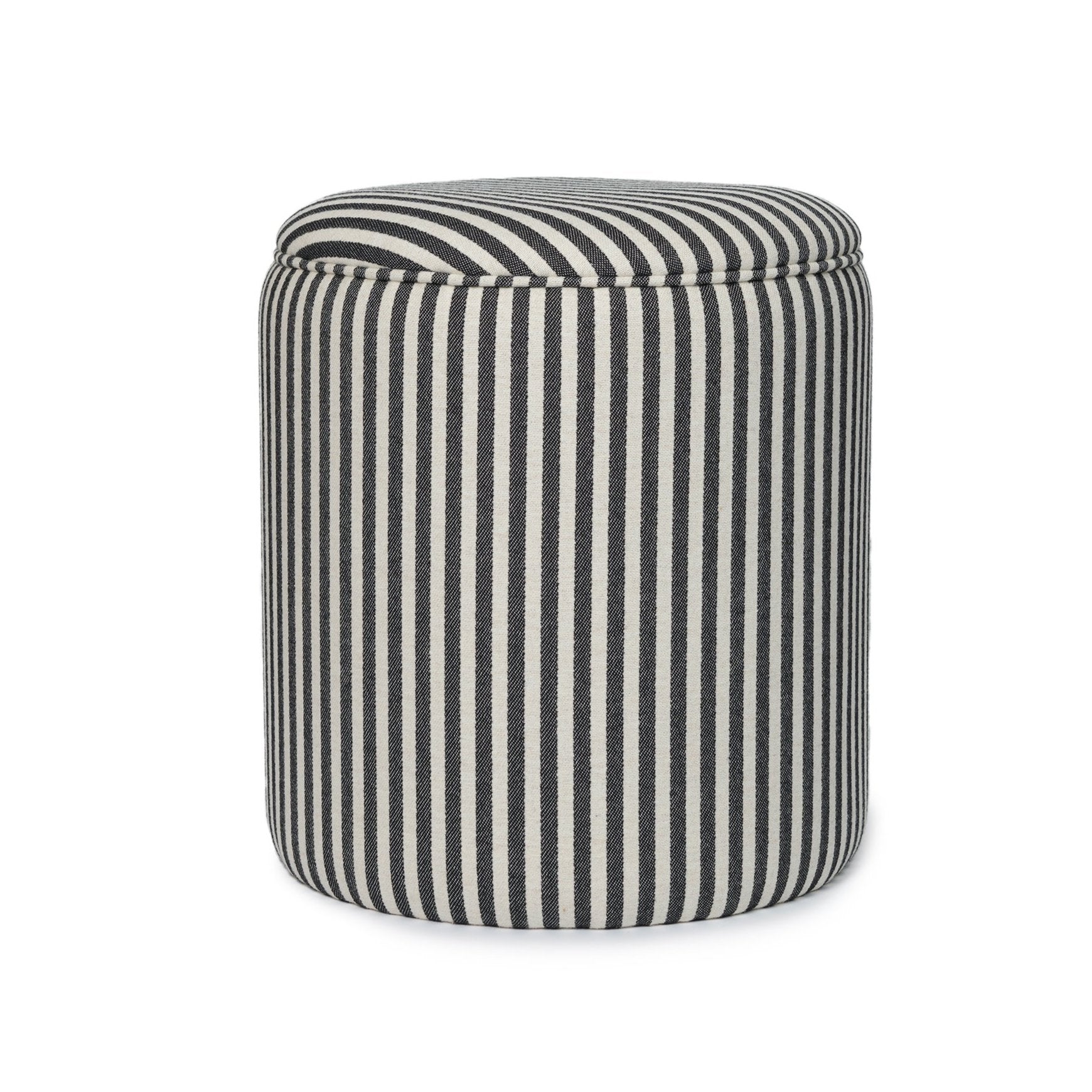 Footstool Harbour Stripe Wool Black - Piped