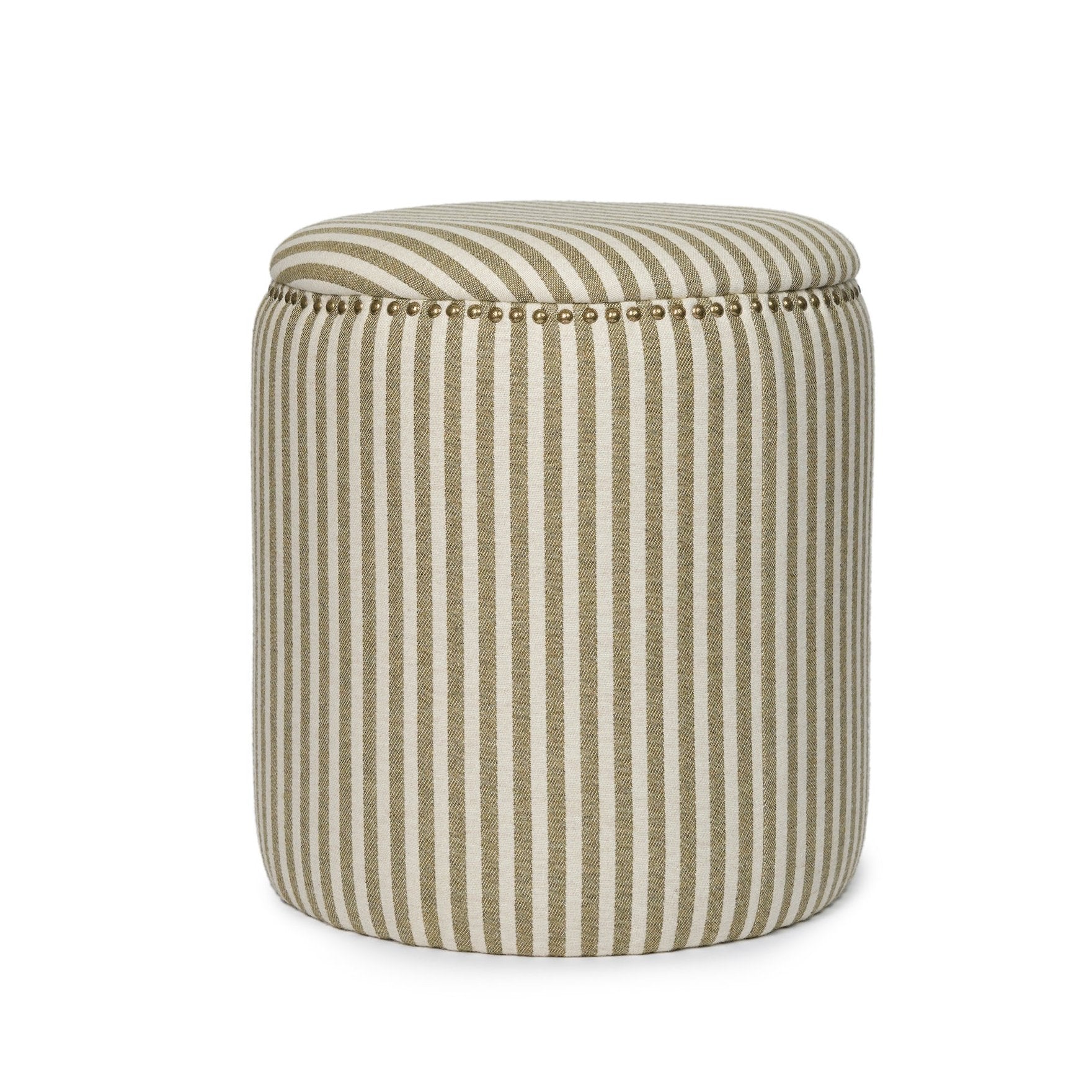 Footstool Harbour Stripe Wool Sage - Piped